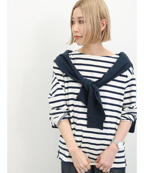 Samansa Mos2 blue（サマンサモスモスブルー）の「ボーダーバスクプルオーバー（Tシャツ/カットソー・レディース・グリーン/イエロー/ブルー/オフホワイト/パープル・F）」の8枚目の写真