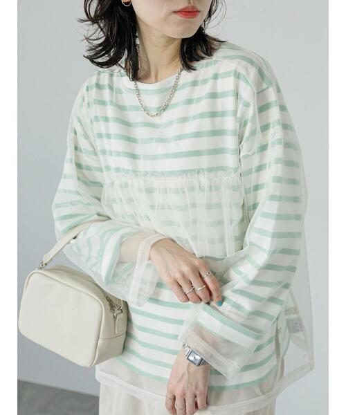 Samansa Mos2 blue（サマンサモスモスブルー）の「ボーダーバスクプルオーバー（Tシャツ/カットソー・レディース・グリーン/イエロー/ブルー/オフホワイト/パープル・F）」の17枚目の写真