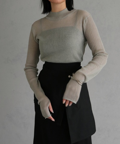 &g'aime（アンジェム）の「【&g'aime】ハイネックシアーリブニットトップス（ニット/セーター・レディース・グリーン/ブラック/グレー・FREE）」の11枚目の写真