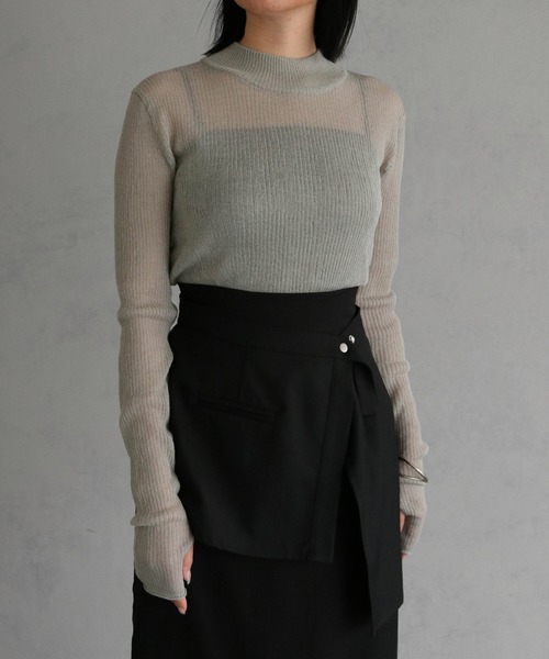 &g'aime（アンジェム）の「【&g'aime】ハイネックシアーリブニットトップス（ニット/セーター・レディース・グリーン/ブラック/グレー・FREE）」の10枚目の写真