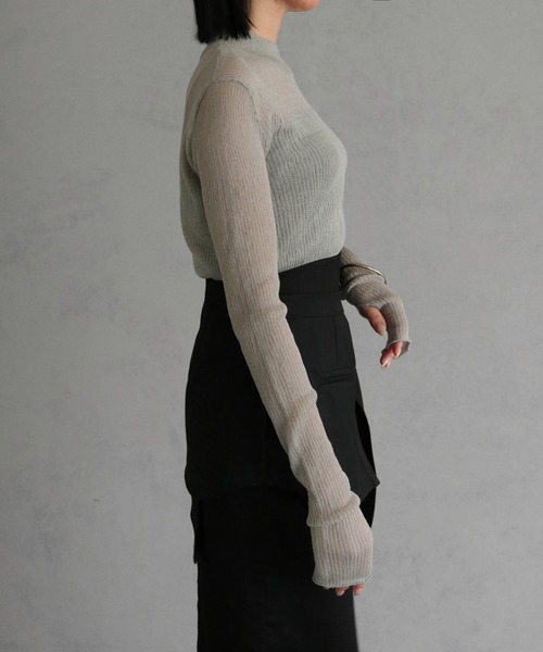 &g'aime（アンジェム）の「【&g'aime】ハイネックシアーリブニットトップス（ニット/セーター・レディース・グリーン/ブラック/グレー・FREE）」の8枚目の写真