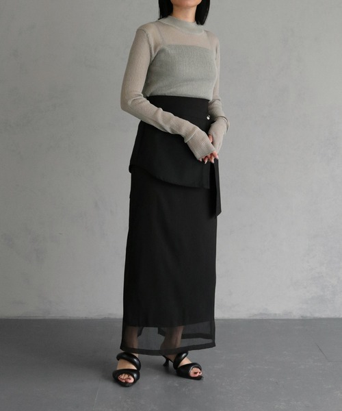 &g'aime（アンジェム）の「【&g'aime】ハイネックシアーリブニットトップス（ニット/セーター・レディース・グリーン/ブラック/グレー・FREE）」の4枚目の写真