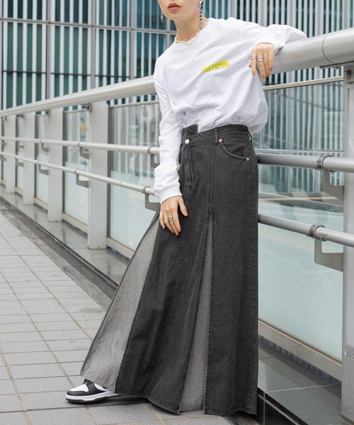 RAGEBLUE（レイジブルー）の「ワイドプリーツデニムフレアスカート（デニムスカート・レディース・ブラック/ブルー・FREE）」の22枚目の写真