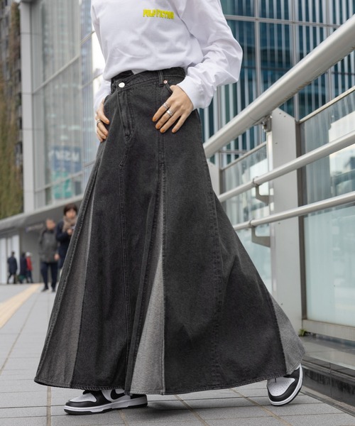 RAGEBLUE（レイジブルー）の「ワイドプリーツデニムフレアスカート（デニムスカート・レディース・ブラック/ブルー・FREE）」の12枚目の写真