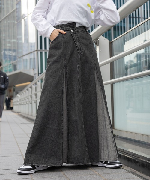 RAGEBLUE（レイジブルー）の「ワイドプリーツデニムフレアスカート（デニムスカート・レディース・ブラック/ブルー・FREE）」の11枚目の写真