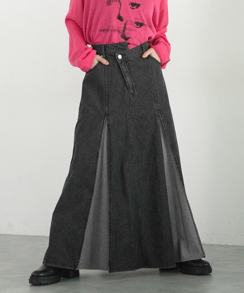 RAGEBLUE（レイジブルー）の「ワイドプリーツデニムフレアスカート（デニムスカート・レディース・ブラック/ブルー・FREE）」の10枚目の写真