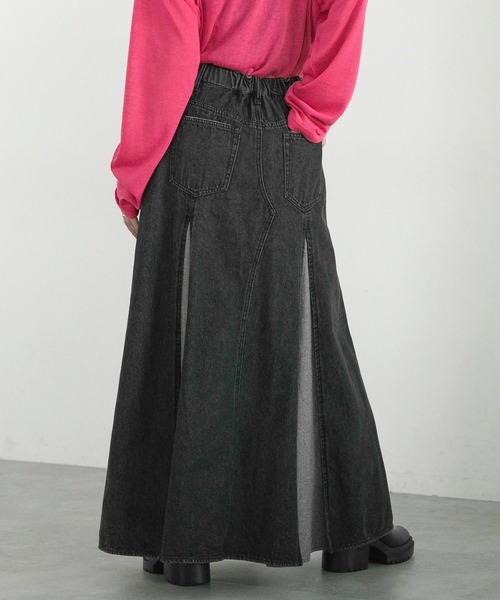 RAGEBLUE（レイジブルー）の「ワイドプリーツデニムフレアスカート（デニムスカート・レディース・ブラック/ブルー・FREE）」の6枚目の写真