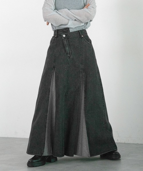 RAGEBLUE（レイジブルー）の「ワイドプリーツデニムフレアスカート（デニムスカート・レディース・ブラック/ブルー・FREE）」の3枚目の写真