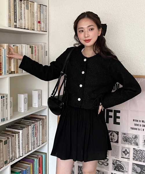 by muni:r(バイ ムニール)の「リンクルリボンミニスカート(スカート・レディース・アイボリー/ブラック・FREE)」の3枚目の写真