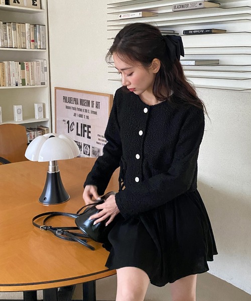 by muni:r(バイ ムニール)の「リンクルリボンミニスカート(スカート・レディース・アイボリー/ブラック・FREE)」の7枚目の写真