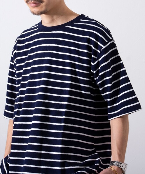 GLOSTER(グロスター)の「【限定展開】【GLOSTER/グロスター】パイルクルーネックTシャツ (無地/ボーダー)(Tシャツ/カットソー・メンズ・ネイビー/グレー/ホワイト系その他/ブルー系その他・M/L/XL)」の4枚目の写真