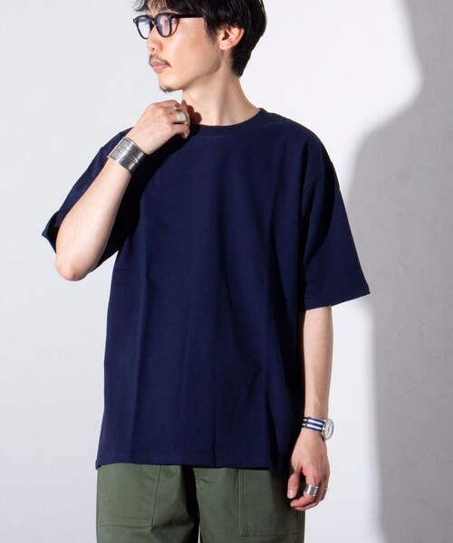 GLOSTER(グロスター)の「【限定展開】【GLOSTER/グロスター】パイルクルーネックTシャツ (無地/ボーダー)(Tシャツ/カットソー・メンズ・ネイビー/グレー/ホワイト系その他/ブルー系その他・M/L/XL)」の1枚目の写真