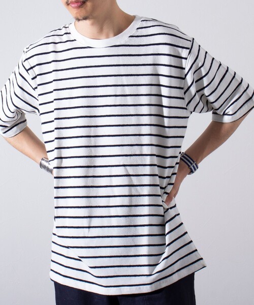 GLOSTER(グロスター)の「【限定展開】【GLOSTER/グロスター】パイルクルーネックTシャツ (無地/ボーダー)(Tシャツ/カットソー・メンズ・ネイビー/グレー/ホワイト系その他/ブルー系その他・M/L/XL)」の5枚目の写真