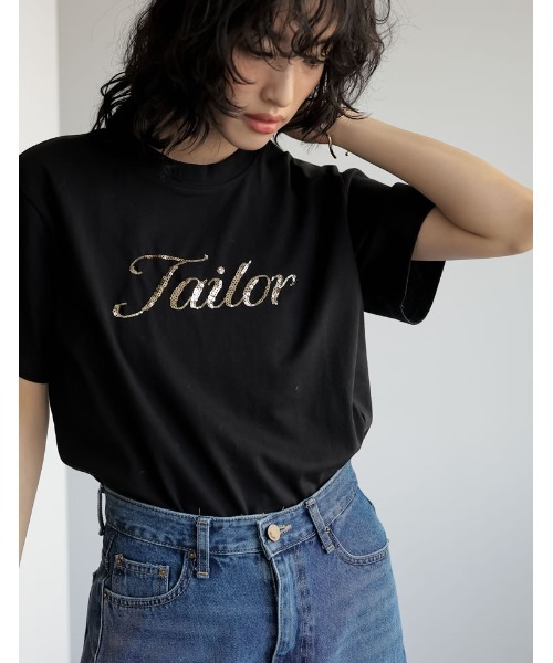 Re:EDIT（リエディ）の「[着た瞬間ひんやり][接触冷感][UVカット]スパンコール筆記体ロゴTシャツ（Tシャツ/カットソー・レディース・チャコールグレー/ブラック/ホワイト・MEDIUM/LARGE）」の5枚目の写真