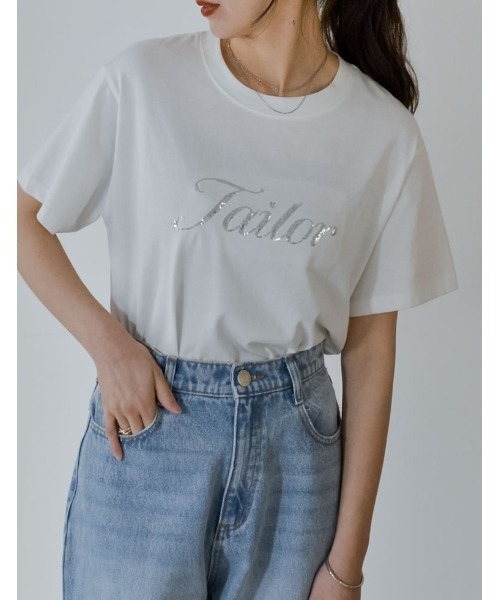 Re:EDIT（リエディ）の「[着た瞬間ひんやり][接触冷感][UVカット]スパンコール筆記体ロゴTシャツ（Tシャツ/カットソー・レディース・チャコールグレー/ブラック/ホワイト・MEDIUM/LARGE）」の13枚目の写真