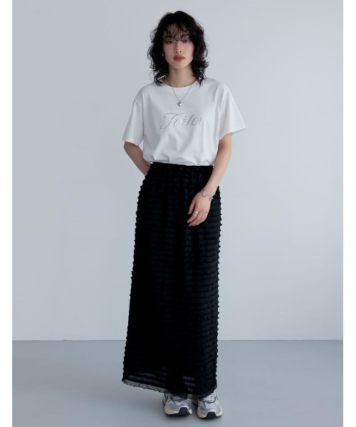 Re:EDIT（リエディ）の「[着た瞬間ひんやり][接触冷感][UVカット]スパンコール筆記体ロゴTシャツ（Tシャツ/カットソー・レディース・チャコールグレー/ブラック/ホワイト・MEDIUM/LARGE）」の12枚目の写真