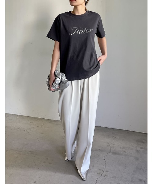 Re:EDIT（リエディ）の「[着た瞬間ひんやり][接触冷感][UVカット]スパンコール筆記体ロゴTシャツ（Tシャツ/カットソー・レディース・チャコールグレー/ブラック/ホワイト・MEDIUM/LARGE）」の19枚目の写真