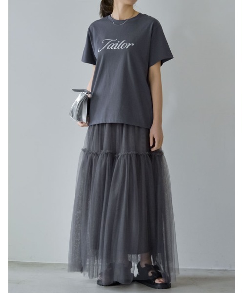 Re:EDIT（リエディ）の「[着た瞬間ひんやり][接触冷感][UVカット]スパンコール筆記体ロゴTシャツ（Tシャツ/カットソー・レディース・チャコールグレー/ブラック/ホワイト・MEDIUM/LARGE）」の22枚目の写真