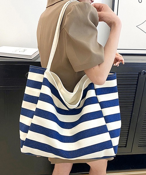 Miniministore(ミニミニストア)の「ボーダーキャンバストートバッグa4大容量(トートバッグ・レディース・ブラック/ブラウン/ネイビー/ピンク・FREE)」の20枚目の写真