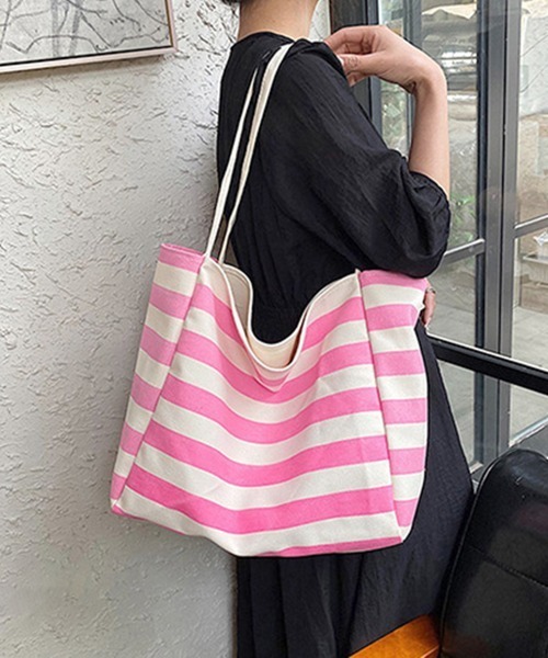 Miniministore(ミニミニストア)の「ボーダーキャンバストートバッグa4大容量(トートバッグ・レディース・ブラック/ブラウン/ネイビー/ピンク・FREE)」の9枚目の写真
