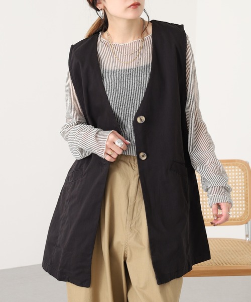 atONE（アットワン）の「atONE ツイルノーカラージレ（ベスト・レディース・ブラック/ベージュ/ライトカーキ・LL～3L/4L～5L/M-L）」の2枚目の写真