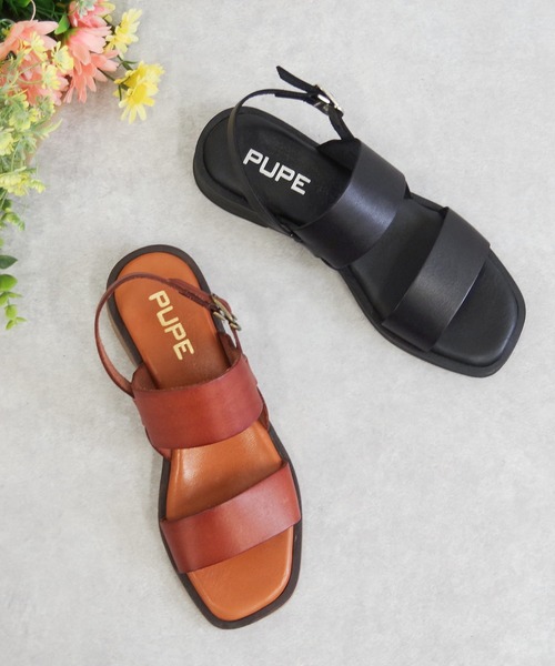 PUPE（プーペ）の「PUPE（プーペ） / ダブルベルト バックストラップレザーサンダル  230421-P（サンダル・レディース・ブラック/ブラウン・38/37/35/39/36）」の5枚目の写真