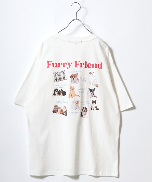 Salong hameu（サロン ハミュー）の「別注カラー キャット・ドッグ アニマルフォトプリント バックプリント半袖Tシャツ メンズ レディース ユニセックス/ネコ/イヌ（Tシャツ/カットソー・レディース・ホワイト系その他/ピンク/ブラック/オフホワイト/ネイビー/ブラック系その他/ホワイト系その他2・M/L）」の3枚目の写真