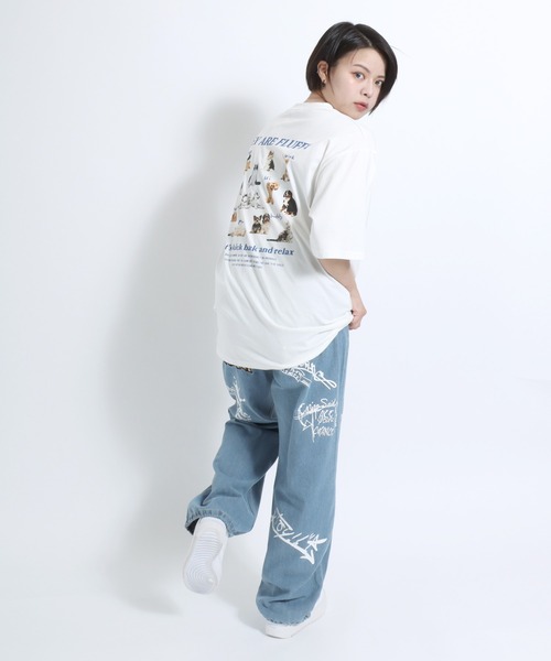 Salong hameu（サロン ハミュー）の「別注カラー キャット・ドッグ アニマルフォトプリント バックプリント半袖Tシャツ メンズ レディース ユニセックス/ネコ/イヌ（Tシャツ/カットソー・レディース・ホワイト系その他/ピンク/ブラック/オフホワイト/ネイビー/ブラック系その他/ホワイト系その他2・M/L）」の20枚目の写真