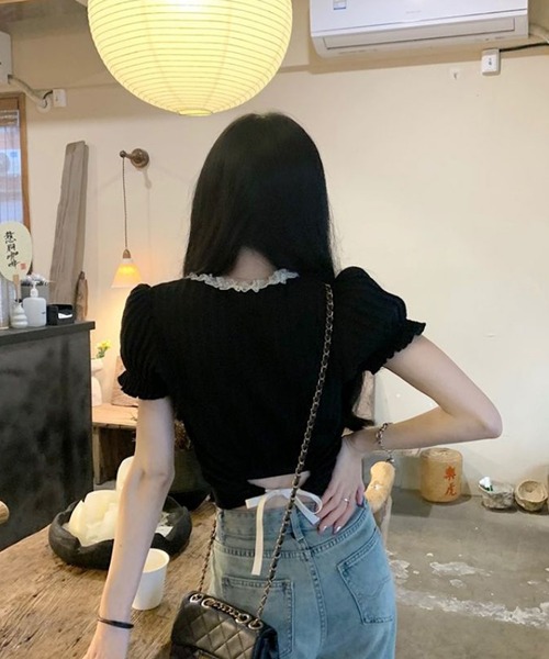 Nia(ニア)の「Nia(ニア)/バックリボン フレンチカットソー(Tシャツ/カットソー・レディース・ブラック/ピンク・FREE)」の5枚目の写真