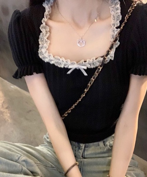 Nia(ニア)の「Nia(ニア)/バックリボン フレンチカットソー(Tシャツ/カットソー・レディース・ブラック/ピンク・FREE)」の4枚目の写真