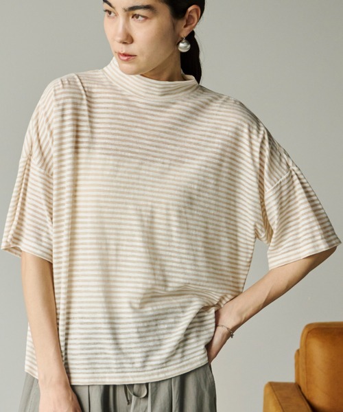 Libra Cue（リブラ キュー）の「シアーボーダープルオーバー（Tシャツ/カットソー・レディース・ベージュ/ホワイト/ブラック・FREE）」の3枚目の写真