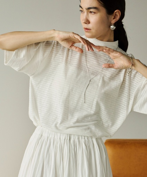 Libra Cue（リブラ キュー）の「シアーボーダープルオーバー（Tシャツ/カットソー・レディース・ベージュ/ホワイト/ブラック・FREE）」の2枚目の写真