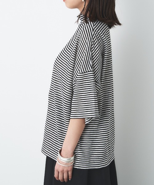 Libra Cue（リブラ キュー）の「シアーボーダープルオーバー（Tシャツ/カットソー・レディース・ベージュ/ホワイト/ブラック・FREE）」の15枚目の写真