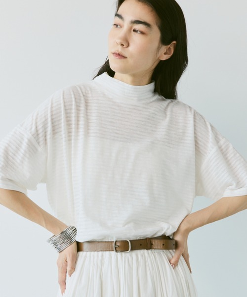 Libra Cue（リブラ キュー）の「シアーボーダープルオーバー（Tシャツ/カットソー・レディース・ベージュ/ホワイト/ブラック・FREE）」の22枚目の写真