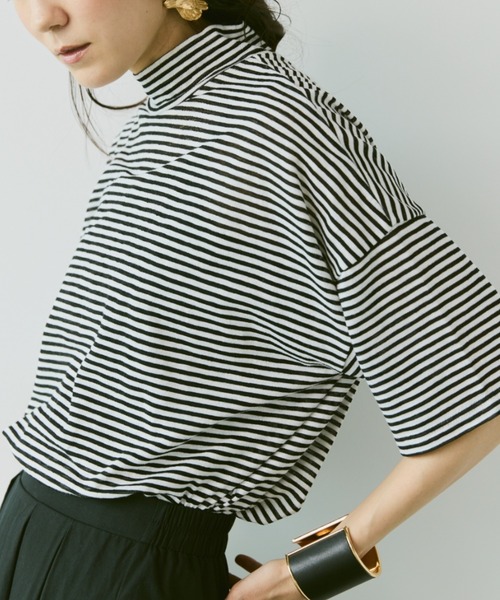 Libra Cue（リブラ キュー）の「シアーボーダープルオーバー（Tシャツ/カットソー・レディース・ベージュ/ホワイト/ブラック・FREE）」の8枚目の写真