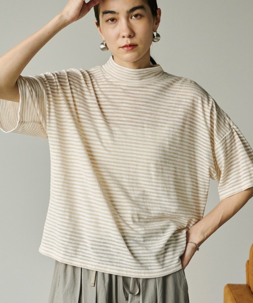 Libra Cue（リブラ キュー）の「シアーボーダープルオーバー（Tシャツ/カットソー・レディース・ベージュ/ホワイト/ブラック・FREE）」の12枚目の写真