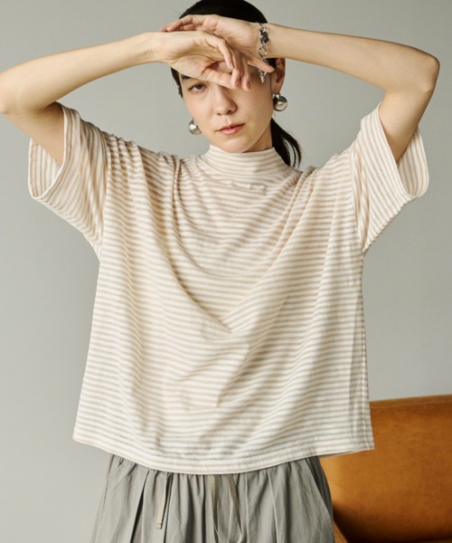 Libra Cue（リブラ キュー）の「シアーボーダープルオーバー（Tシャツ/カットソー・レディース・ベージュ/ホワイト/ブラック・FREE）」の13枚目の写真