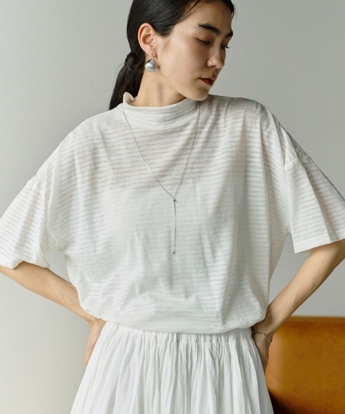 Libra Cue（リブラ キュー）の「シアーボーダープルオーバー（Tシャツ/カットソー・レディース・ベージュ/ホワイト/ブラック・FREE）」の4枚目の写真