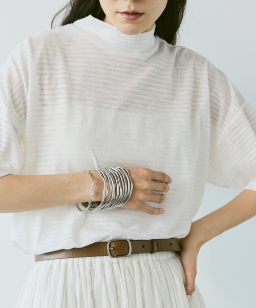 Libra Cue（リブラ キュー）の「シアーボーダープルオーバー（Tシャツ/カットソー・レディース・ベージュ/ホワイト/ブラック・FREE）」の7枚目の写真