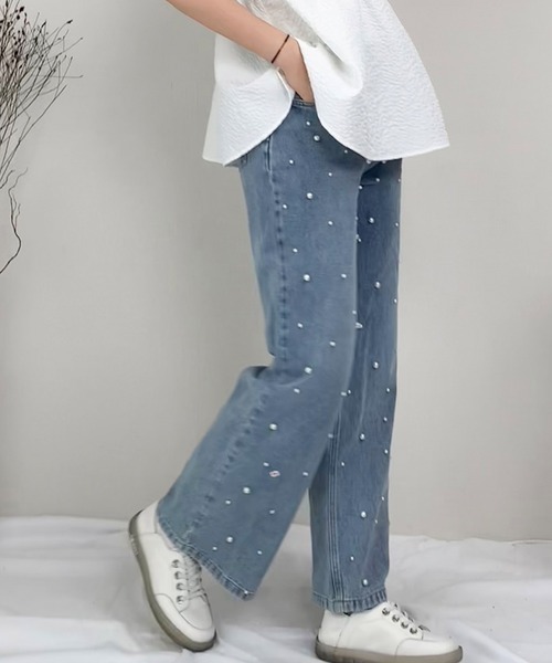 SAISON DE PAPILLON（セゾンドパピヨン）の「パール装飾ハイウエストデニムパンツ（デニムパンツ・レディース・ブルー/ブラック・L/M）」の11枚目の写真