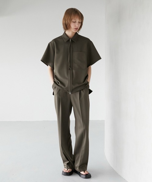 セール】【LA PEAU DE GEM】ハーフスリーブジップアップシャツ