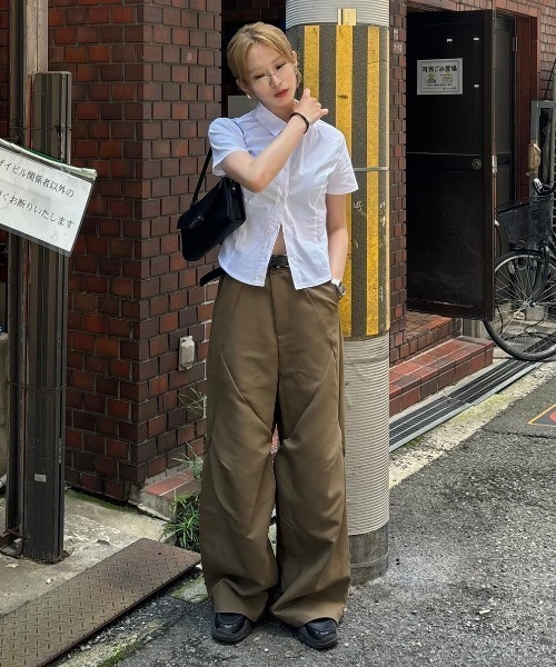 Chikashitsu +（チカシツプラス）の「ストリートファッション Chikashitsu + チカシツプラス pattern design slacks ワイドスラックス ロングスラックス フルレングス 韓国ファッション 韓国ストリート（スラックス・メンズ・ブラウン/ブラック・XL/M/L）」の17枚目の写真