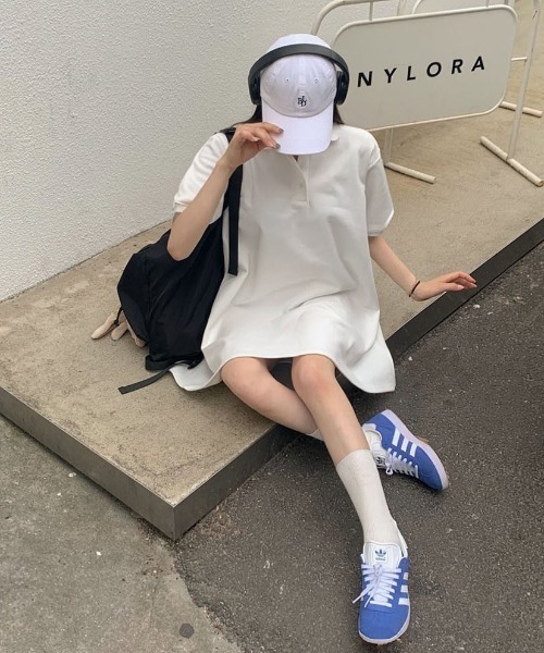 BEIDELLI（ベイデリー）の「[BELLIDE MADE] ルーズフィットフレアポロカラーミニワンピース（ワンピース・レディース・ホワイト/グレー/ブラック・FREE）」の7枚目の写真