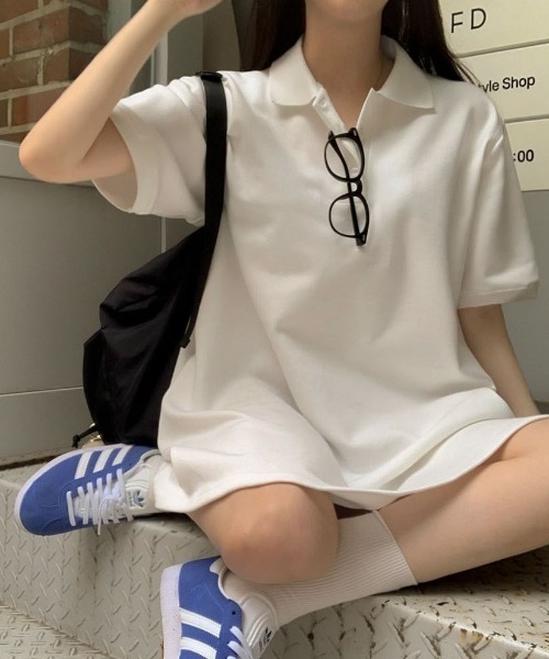 BEIDELLI（ベイデリー）の「[BELLIDE MADE] ルーズフィットフレアポロカラーミニワンピース（ワンピース・レディース・ホワイト/グレー/ブラック・FREE）」の9枚目の写真