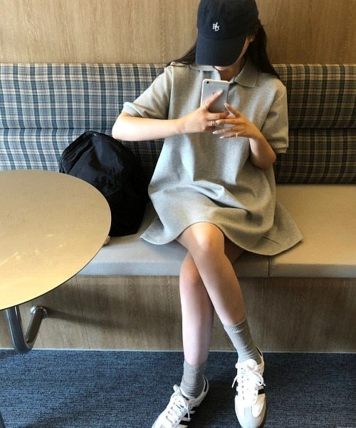 BEIDELLI（ベイデリー）の「[BELLIDE MADE] ルーズフィットフレアポロカラーミニワンピース（ワンピース・レディース・ホワイト/グレー/ブラック・FREE）」の13枚目の写真