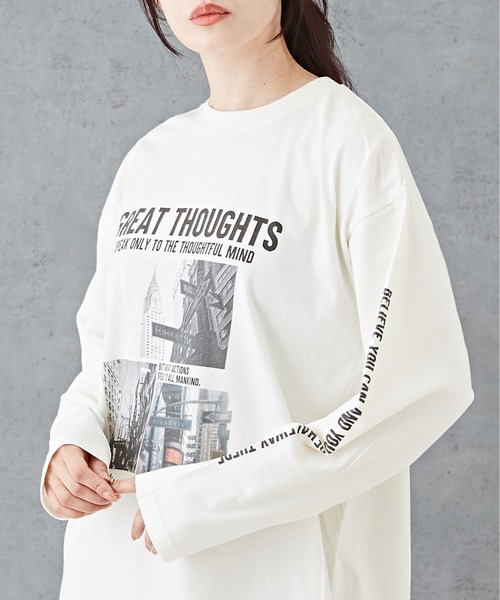 CUBE SUGAR（キューブシュガー）の「26/-天竺フォトプリントロンT（Tシャツ/カットソー・レディース・マルチ/ホワイト/パープル/グレイッシュベージュ/ブラック・M）」の2枚目の写真