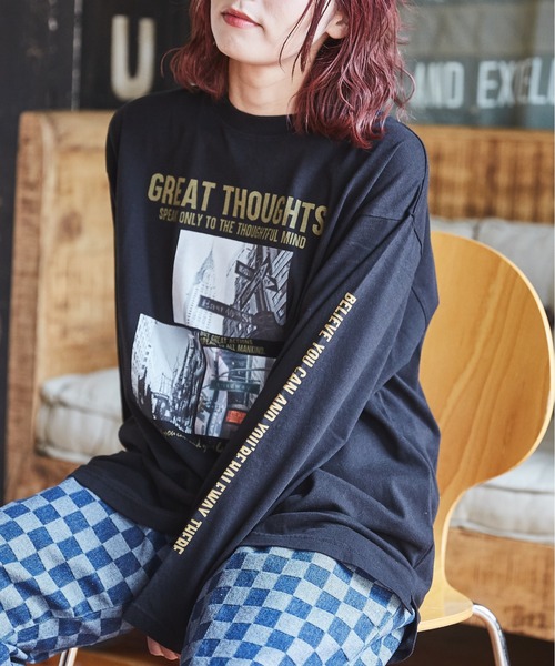 CUBE SUGAR（キューブシュガー）の「26/-天竺フォトプリントロンT（Tシャツ/カットソー・レディース・マルチ/ホワイト/パープル/グレイッシュベージュ/ブラック・M）」の3枚目の写真