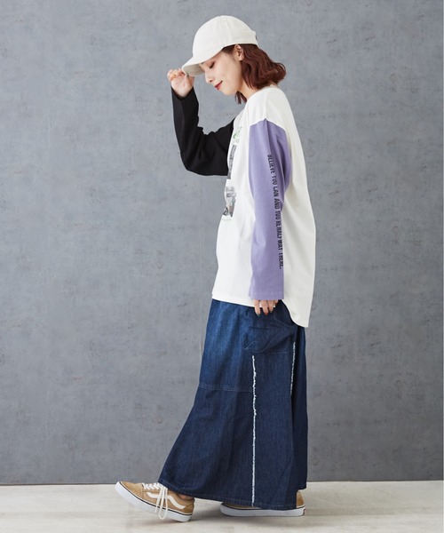 CUBE SUGAR（キューブシュガー）の「26/-天竺フォトプリントロンT（Tシャツ/カットソー・レディース・マルチ/ホワイト/パープル/グレイッシュベージュ/ブラック・M）」の22枚目の写真