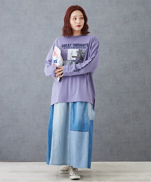 CUBE SUGAR（キューブシュガー）の「26/-天竺フォトプリントロンT（Tシャツ/カットソー・レディース・マルチ/ホワイト/パープル/グレイッシュベージュ/ブラック・M）」の13枚目の写真