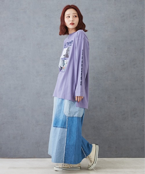 CUBE SUGAR（キューブシュガー）の「26/-天竺フォトプリントロンT（Tシャツ/カットソー・レディース・マルチ/ホワイト/パープル/グレイッシュベージュ/ブラック・M）」の14枚目の写真